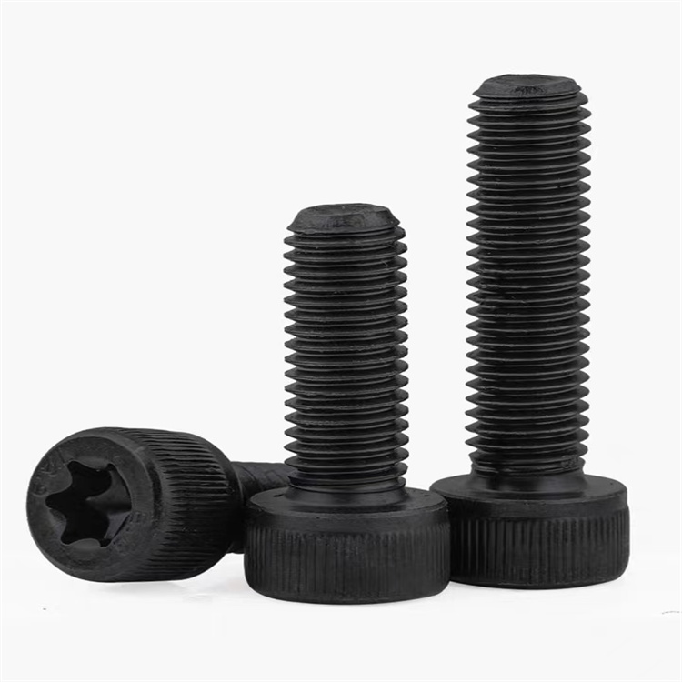 Kvalitet 12,9 m6 sort rustfrit stål torx skrue med riflet hoved